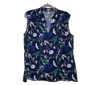 Nordstrom Halogen Blue Floral Sleeveless Blouse Top XL